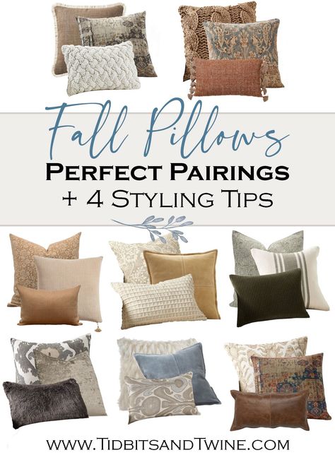 Pillow Combinations For Dark Brown Leather Couch, Pillow Combinations Brown Couch, Pillows For A Blue Couch, Pillow Combinations For Brown Couch, Decorating With Pillows, Fall Throw Pillow Combinations, Fall Pillow Combinations, Fall Pillows On Couch, Pillow Combinations Couch