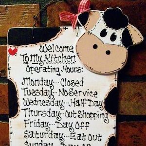 COW KITCHEN RULES Sign Country Style Wall Plaque Wood Crafts - Etsy Canada Kitchen Rules Sign, Money Craft, Country Wood Crafts, Cow Kitchen Decor, Cow Craft, Cow Kitchen, Farmhouse Pictures, Cow Ornaments, Kitchen Rules