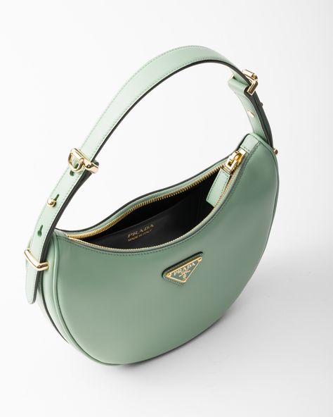 Aquamarine Prada Arqué Leather Shoulder Bag | PRADA Prada Arque Bag, Purse Accessories Ideas, Vintage Prada Bag, Luxury Shoulder Bags, The Row Bag, Simple Bag, Expensive Bag, Luxury Bags Collection, Prada Fashion