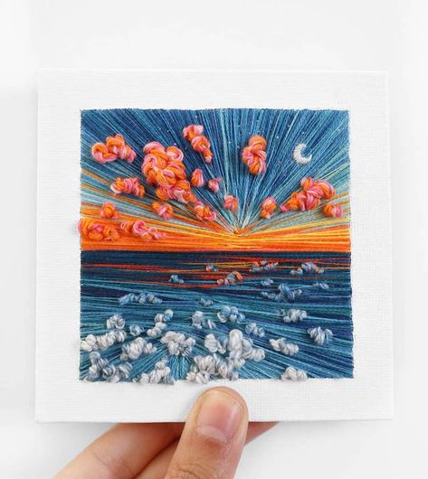 Embroidery Art Framed, Weaving Landscapes, Beaded Landscape, Embroidered Landscapes, Travel Embroidery, Landscape Embroidery, Tiny Landscape, Miniature Landscape, Textured Paint