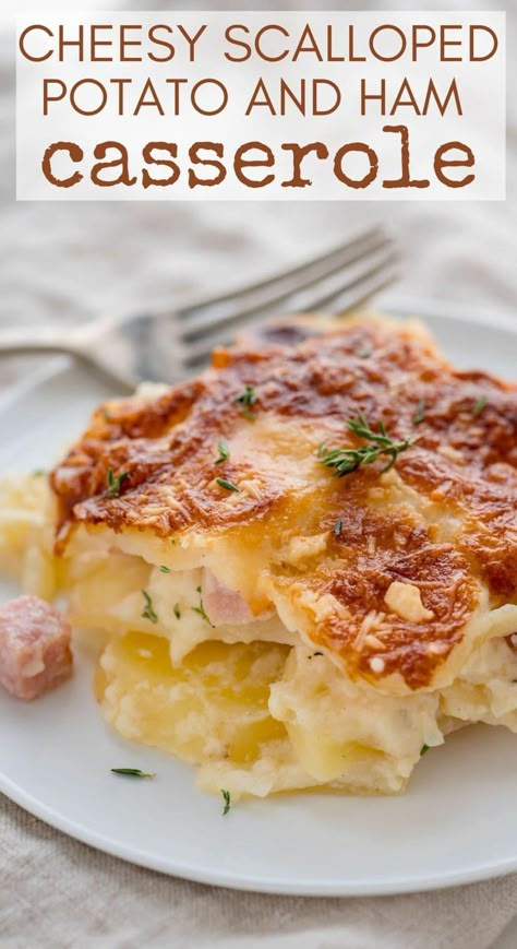 Ham Au Gratin Casserole, Sliced Ham Dinner Ideas, Scalloped Potato And Ham, Potato And Ham Casserole, Cheesy Scalloped Potatoes And Ham, Layered Potatoes, Potatoe Dinner Recipes, Potato Party, Xmas Brunch