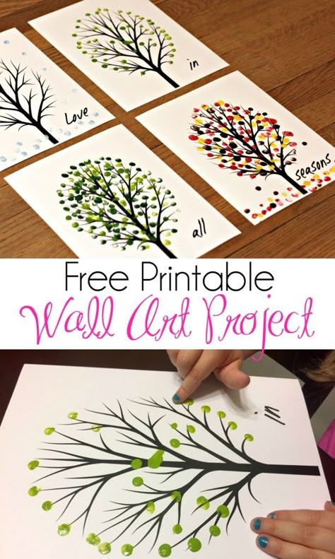 Love in All Seasons – Free Printable Art Project | Crafts for Kids | DIY Gift | Free Printable Wall Art Art Projects For Kids, Free Printable Wall Art, Free Printable Art, Diy Gifts For Kids, Cadeau Diy, Tree Art, Kids Art Projects, Art Project, Art Paint