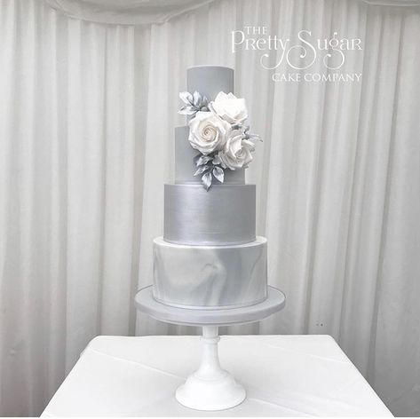 Grey Wedding Cake Ideas, Grey Wedding Cake, Grey Colour Cake Design, Wedding Cake Silver Leaf, Wedding Cake Toppers Silver Metallic, Chandelier Cake Stand, Light Coral, Silver Anniversary, Beautiful Wedding Cakes