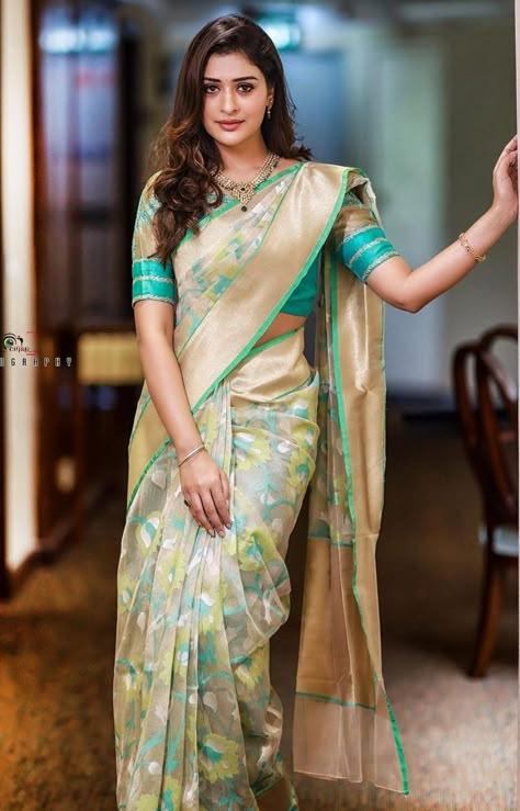 Cream Silk Saree, Royal Saree, Arrange Marriage, Payal Rajput, India Actress, Turquoise Blouse, Indian Sari Dress, Simple Saree Designs, Fashionable Saree