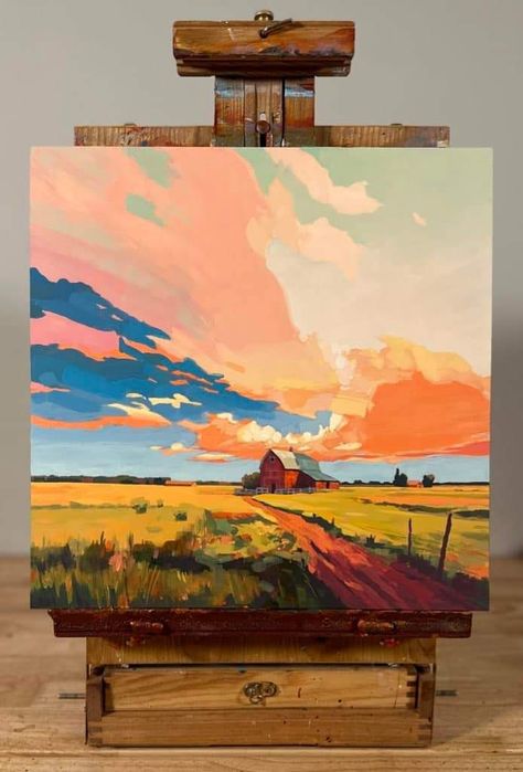 Farm Paintings, Western Paintings, Landscape Art Painting, Tableau Art, Arte Sketchbook, Amazing Art Painting, Painting Art Projects, Number 2, Canvas Art Painting