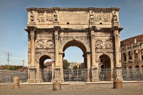 Arch of Constantine Rome, Itlay July 25, 315 AD Architect/Engineer: N/A but built for Constintine by the Roman Senate Architecture Section, College Of Architecture, Arch Of Constantine, Rome Photo, Colosseum Rome, Fantasy World Map, Architectural Section, Beautiful Sites, George Washington Bridge