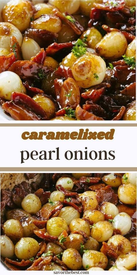 Upgrade your side dish game with these easy Caramelized Pearl Onions with Bacon. Perfect for those who think weeknight dinners should be more than just a struggle, and a must-have for holiday meals. Because why settle for boring when you can have bacon? Get the recipe now and thank me later! Pearl Onions Recipe, Pearl Onion Recipe, Pearl Onions, Pasta Side Dishes, Gluten Free Sides Dishes, Pasta Sides, Keto Side, Side Dishes Recipes, Keto Side Dishes