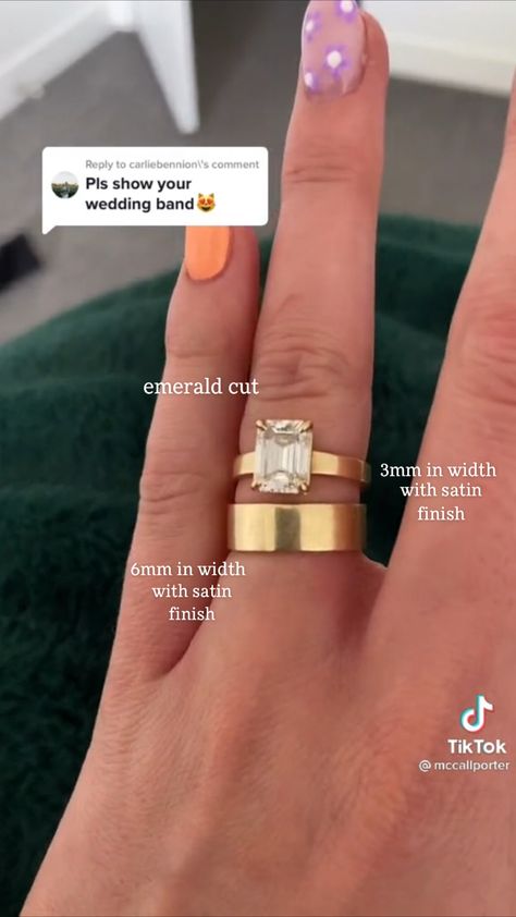 Emerald Cut Thick Band Engagement Ring Set, Think Band Engagement Ring, Emerald Cut Engagement Ring With Thick Band, Emerald Engagement Ring Thick Band, Emerald Cut Engagement Ring Thick Band, Emerald Cut Thick Band, Flat Band Engagement Rings, Engagement Rings Thick Band, Old Money Engagement Ring