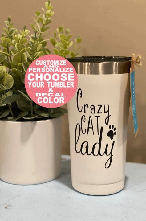 Cat Lover Birthday, Lover Birthday, Tumbler Decal, Mom Tumbler, Gift For Grandma, Travel Cup, Cup Gifts, Personalized Tumblers, Crazy Cat