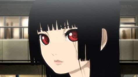 Ai Enma is the main protagonist of the series, and is the one known as the "Jigoku Shōjo"--地獄少女--literally translated into English version as "Hell Girl." As such, she makes a regular appearance in the series, although her appearance is smaller and less frequent in "Jigoku Shoujo Mitsuganae". She is played by Sayuri Iwata in the live-action television series. Her first name Ai--written in hiragana あい in the manga--is a popular girl's first name meaning "... Yuuko Ichihara, Jigoku Shōjo, Fairy Drawings, Hell Girl, All Anime Characters, Korean Anime, Best Girl, Girls Series, Anime Shadow