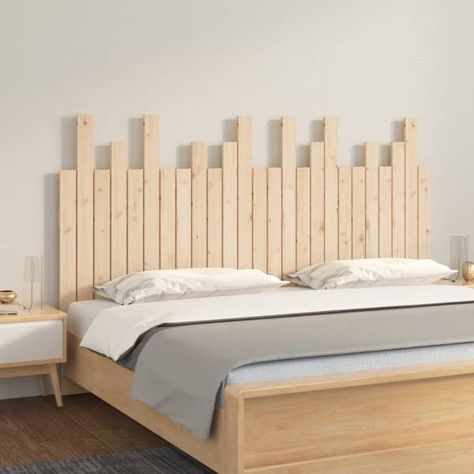 Wall Headboard 159.5x3x80 cm Solid Wood Pine https://hipomarket.co.uk/headboards-footboards/107887-wall-headboard-1595x3x80-cm-solid-wood-pine-8720845685164.html The wooden wall headboard features a classic design that adds a touch of elegance to any bedroom! Solid pine wood: Solid pine wood is a beautiful natural material. Pine wood has a straight grain, and the knots give the material its signature, rustic look.Wall-mounted installation: This headboard is easy to mount on the wall a... Wood Wall Headboard, Wood Bedroom Decor, Bed Without Headboard, Wall Headboard, Wall Mounted Headboards, Head Boards, Rustic Bedroom Decor, Pine Walls, Black Headboard