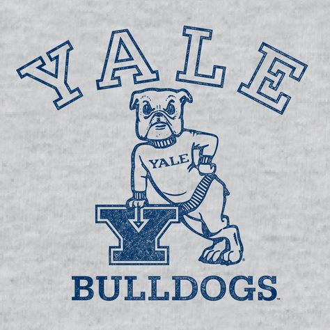 Bulldog! Bulldog! Our team can never fail! Even though Handsome Dan, Yale's famous bulldog mascot, first appeared almost 200 years after the founding of the institution in 1701 - this icon has become an irreplaceable part of Yale's history. We've paid tribute to Handsome Dan and Yale University by featuring a lightly distressed graphic of this bulldog wearing a Yale sweater and printed on the highest quality poly-cotton Athletic Heather hoodie around. Cotton Soft Touch Tee Machine Wash Tumble Dr Yale University Poster, Yale University Clothes, Yale University Wallpaper, Yale Wallpaper, Yale Sweater, Yale Hoodie, University Hoodies, Yale Law, Yale Bulldogs