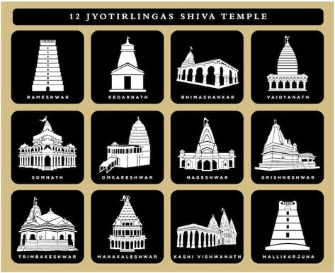 12 lord shiva jyotirlingas temple icon i... | Premium Vector #Freepik #vector #drawing-icon #drawing #art #black-white-illustration 12 Jyotirlinga, Temple Drawing, Illustration Black And White, Temple India, Epic Tattoo, Temple Art, Acrylic Painting Techniques, Abstract Line Art, God Art