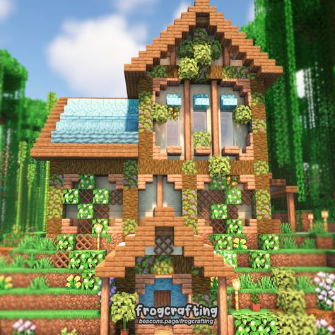 a cozy storage house in the jungle!!! if you're not playing with mods you can always just swap out the blue wood for warped, copper, or more prismarine!!🌿🥰 #cottagecoreminecraft #cottagecore #cottage #minecraftcottage #minecraftaesthetic #aesthetic #aestheticminecraft #fairycore #frogcrafting Minecraft House Jungle Wood, Warped Minecraft House, Minecraft Aesthetic Builds Cottage, Jungle Wood House Minecraft, Minecraft Warped Wood Builds, Jungle Minecraft Houses, Blue Minecraft House, Minecraft Jungle Builds, Minecraft Storage Building