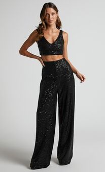 New Year's Eve Outfits | Shop NYE 2021 Dresses | Showpo USA Sequin Crop Top Outfit, Black Sequin Pants Outfit, Sequins Pants Outfit, Sparkly Pants, Black Sequin Pants, Top And Wide Leg Pants, Sequin Pant, Black Sequin Top, Taylor Swift Tour Outfits