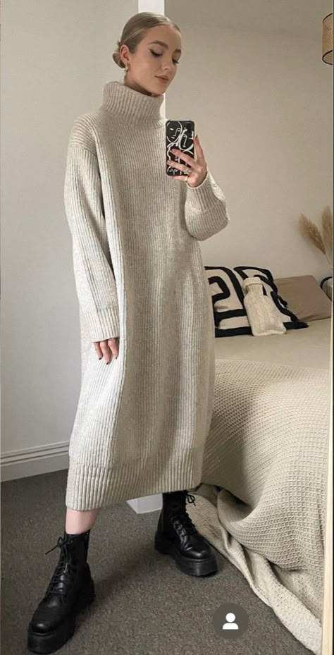 Long Wool Dress Outfit, Chunky Sweater Dress Outfit, Sweater Dress Street Style, Oversized Sweater Dress, Body Con Dress Outfit, Maxi Dress Winter, Sweater Dress Outfit, Sweater Dress Oversized, Pakistani Fashion Casual