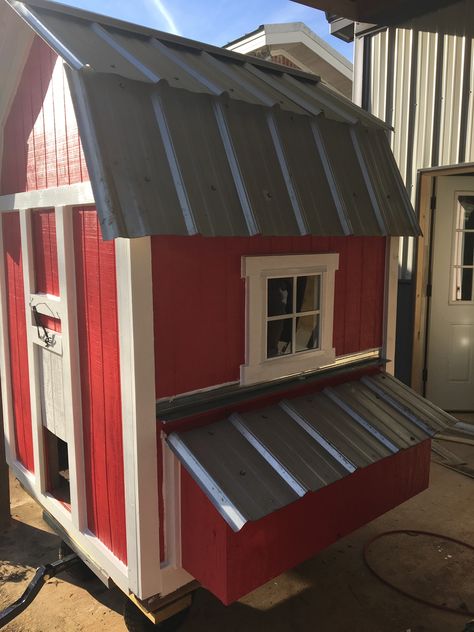 Chicken Cop, Chicken Coop With Metal Roof, Red Chicken Coop, Red And Black Chicken Coop, Red And White Chicken Coop, Metal Siding Chicken Coop, Barn Chicken Coop, Kids Play House Turned Chicken Coop, Acreage Ideas