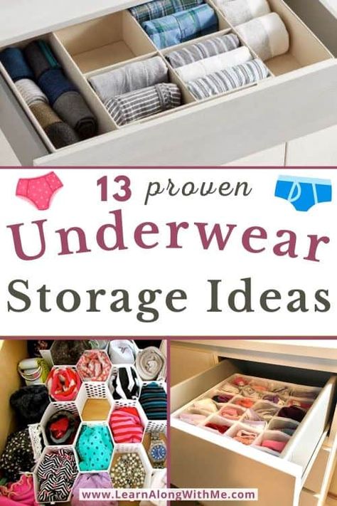 13 proven Underwear Storage Ideas (organize your undies today) - Learn Along with Me Dresser Top Organization Ideas, Sock Drawer Organization, Bedroom Organization Ideas, Diy Drawer Organizer, Clothes Drawer Organization, How To Organize Your Closet, Closet Clothes Storage, Sock Storage, Sock Organization