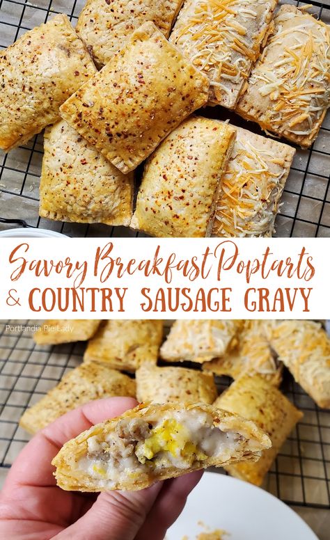 Savory Breakfast Poptarts, Sausage Gravy Hand Pies, Breakfast Pop Tarts, Breakfast Ideas With Meat, Breakfast Hand Pies Savory, Breakfast Sausage Roll Ups, Breakfast Pie Crust Recipes, Savory Breakfast Cookies, Blue Collar Breakfast Ideas