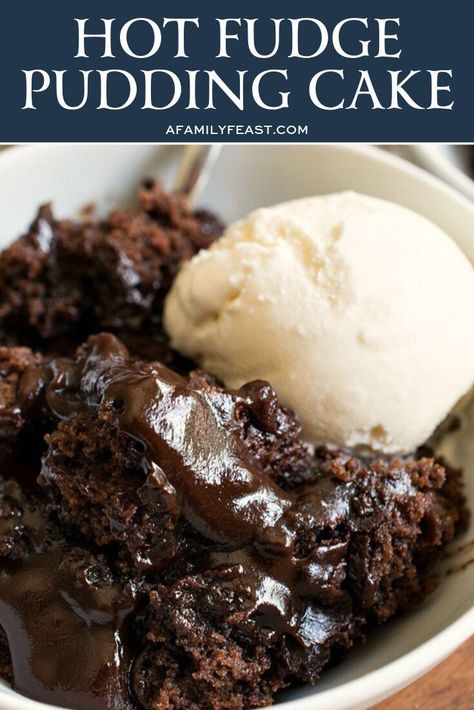 This Hot Fudge Pudding Cake is outrageously good and it couldn’t be any easier to make!  A simple batter is first spooned into the bottom of a lightly greased pan or baking dish.  Then a dry cocoa mixture is sprinkled on top of the batter.  Finally, right before baking, hot water gets poured over the top of the dry cocoa mixture creating this Hot Fudge Pudding Cake! #hotfudgepuddingcake #chocolatecake Hot Fudge Pudding Cake, Hot Fudge Pudding, Fudge Pudding Cake, Fudge Pudding, Pops Cake, Recipes Cake, Family Feast, Pudding Cake, Köstliche Desserts