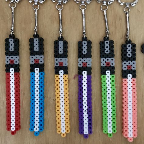 Star Wars - Lightsabers, Perler Bead Keychains Perler Bead Bookmarks Ideas, Fuse Bead Keychains, Perler Bead Star Wars Patterns, Starwars Perler Bead Patterns, Starwars Perler, Perler Star Wars, Perler Bead Patterns Keychains, Star Wars Bead Pattern, Perler Bead Patterns Keychain