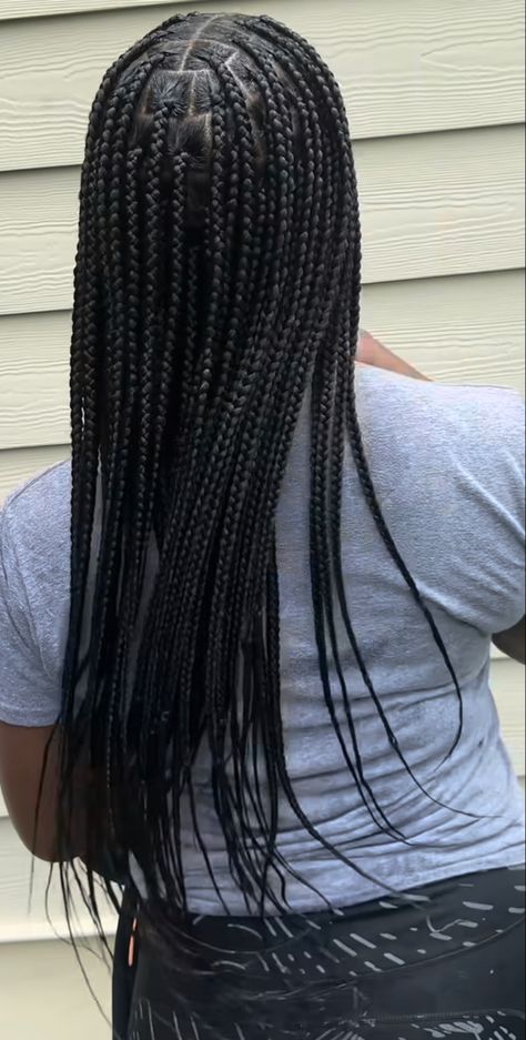 Hair African Braids, Classic Box Braids, Box Braids No Curls, Braided Black Hair, Braids For Black Women Medium, Middle Part Box Braids, Black Long Braids, Box Braids Straight Ends, Tiny Box Braids Long