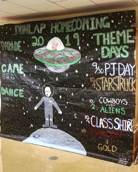 Fun Homecoming Themes, Prom Advertising Ideas, Out Of This World Homecoming Theme, High School Homecoming Themes, Homecoming Theme Ideas High School, Homecoming Week Themes, Hoco Dance Themes, Homecoming Ideas Theme, Homecoming Themes Dance