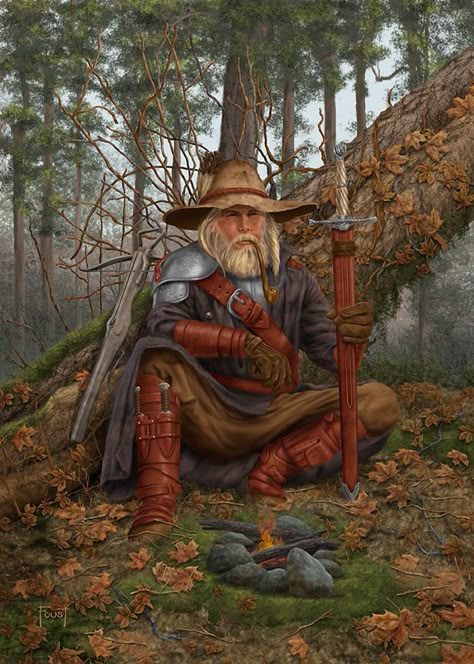 Old Adventurer, Mitch Foust, Old Hunter, Forest Wanderer, Medium Armor, Fantasy Adventurer, The Huntsman, Dungeons And Dragons Characters, Fantasy Male