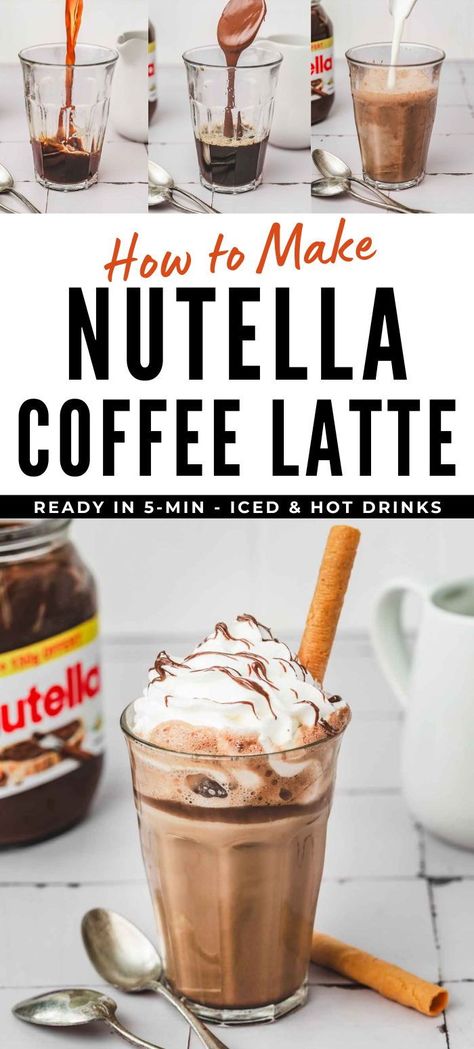 Coffee Latte Recipe, Nutella Drink, Coffee Concoctions, Nutella Coffee, Coffee Recipes Hot, Iced Latte Recipe, Homemade Coffee Drinks, Coffee Recipe Healthy, Homemade Iced Coffee