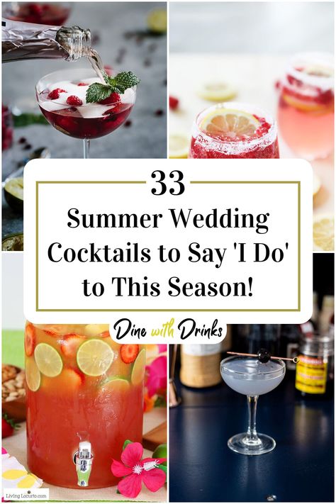 Collage of 4 summer wedding cocktails. Wedding Signature Cocktails Summer, Beach Wedding Cocktails, Popular Wedding Cocktails, Summer Wedding Cocktails, Wedding Cocktail Recipes, Spring Wedding Cocktails, Summer Wedding Drinks, Wedding Drink Ideas, Wedding Cocktails Recipes