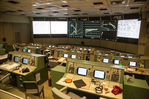 Restored Apollo Mission Control Center Brings the Moon Landing Era to Life      |     Smart News     | Smithsonian Bunker Design, Houston Space Center, Space Center Houston, Space Objects, Space Monkey, Apollo 11 Moon Landing, Cassette Futurism, Johnson Space Center, Underground City