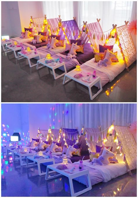 I recently put together a Unicorn Themed party for my little girl. When I approached Slumber Party Tents to collaborate, they jumped on board. Can I just tell you that I am just so grateful that they did. What they put together was truly magical! My daughter and her friends had the time of their...Read More » Birthday Party Ideas Sleepover, Slumber Party Tents, Party Ideas Sleepover, Slumber Party Decorations, Spa Sleepover Party, Ideas Sleepover, Rainbow Dash Party, Girls Sleepover Party, Glamping Birthday Party