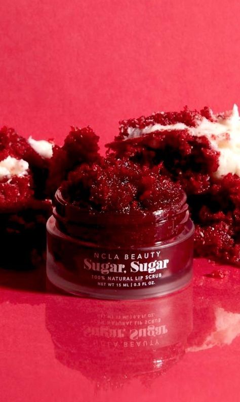 Lip Scrubs Aesthetic, Beauty Business Ideas Products, Lip Scrub Photography, Red Hair Products, Scrub Lips, Ncla Beauty, Natural Lip Scrub, Red Velvet Cupcake, Skin Care Business