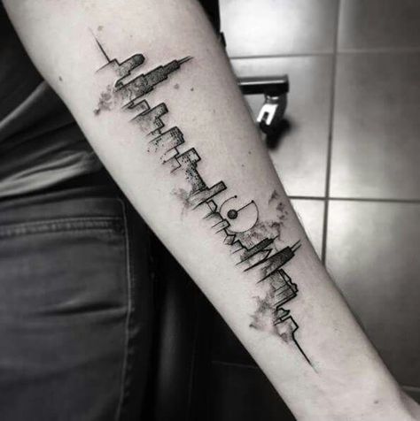 City skyline tattoo Cityscape Tattoo, Chicago Skyline Tattoo, Skyline Tattoo, Chicago Tattoo, Nyc Tattoo, Underboob Tattoo, City Tattoo, Tattoo Zeichnungen, Inspiration Tattoo