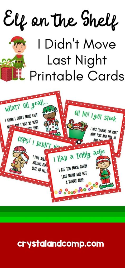 Did you Elf on the Shelf foget to move? It's bound to happen. These printable cards give you four excuses not to move him. Stash them away because you will need them!  #elfontheshelf #elfideas #elfforgottomove #elfdidntmove #elfontheshelfideas Elf Forgot To Move Note, Forgot To Move Elf On The Shelf Ideas, Elf Forgot To Move, Moving Printables, Elf Notes, Shelf Inspiration, Official Letter, Xmas Games, Elf Letters