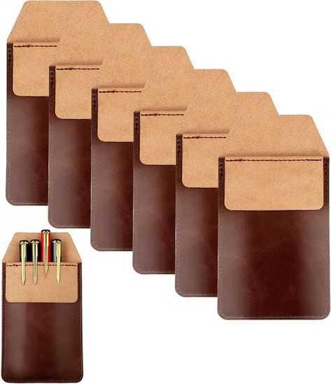 Amazon.com : Outus 6 Pieces Leather Pocket Protector Durable Pen Holder Pencil Pouch for Shirts Lab Coats, 6.1 x 3.3 Inch (Brown) : Office Products Brown Office, Pocket Protector, Pocket Tool, Lab Coats, Leather Pocket, Pens And Pencils, Tool Holder, Tool Bag, Leather Work