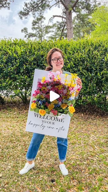 Ashlee Falco on Instagram: "Looking to make those viral floral welcome signs for less than $5? Comment FLOWER or 🌹 and I’ll send you the link to my full YT video! . 30 minutes is all you need to make this floral box, and it will cost you less than $5 to make! . DollarTree crafts generally aren’t my jam, but this floral box looks like it would cost you thousands! In freaking love! And just in time for wedding season! . . . #dollartree #dollartreecrafts #dollartreediy #welcomesign #summerwedding #floralwelcomesign" Diy Floral Box Welcome Sign, Diy Flower Welcome Sign, How To Make Flower Box Welcome Sign, Welcome Floral Box Sign, Floral Box Welcome Sign, Diy Flower Box Welcome Sign, Welcome Flower Box Sign, Wildflower Wedding Shower Ideas, Welcome Sign Wedding Diy