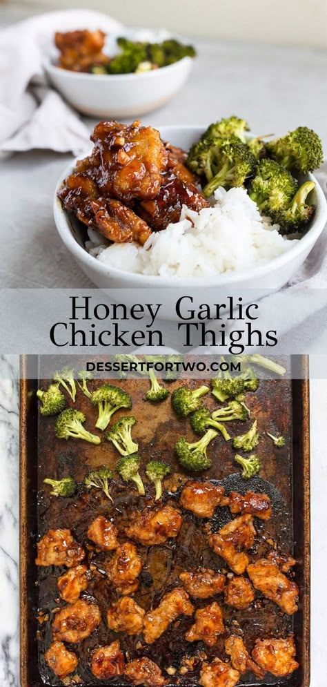 Chicken Thigh Broccoli Recipe, Honey Chicken Thighs, Broccoli Recipes Healthy, Garlic Chicken Thighs, Honey Garlic Chicken Thighs, Recipes Skillet, Recipes Pork, Sheet Pan Dinners Chicken, Honey Sesame Chicken