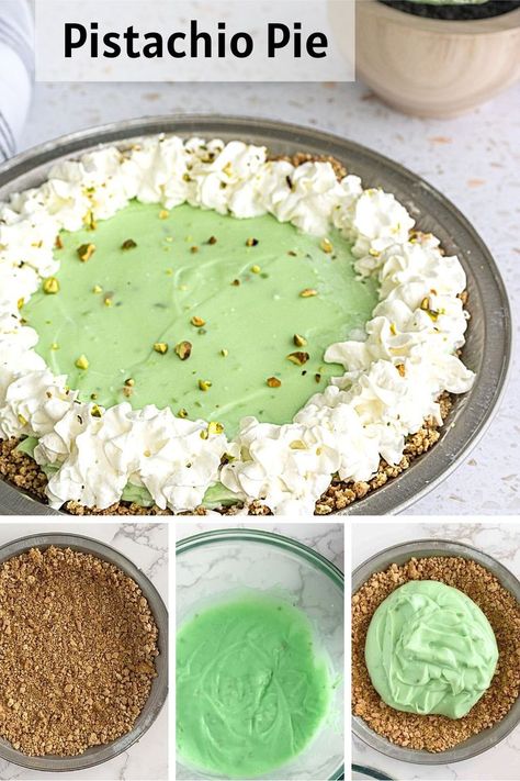 4 steps to make pistachio pie. Pistachio Pie With Cream Cheese, Pistachio Pie Crust, Pistachio Pudding Dessert With Ritz Cracker Crust, Pistachio Pudding Pie Recipes, Pistachio Pudding Dessert Graham Cracker, Pistachio Pie No Bake, Sugar Free Pistachio Pudding Dessert, Easy Pistachio Dessert, Pudding Pie With Graham Cracker Crust