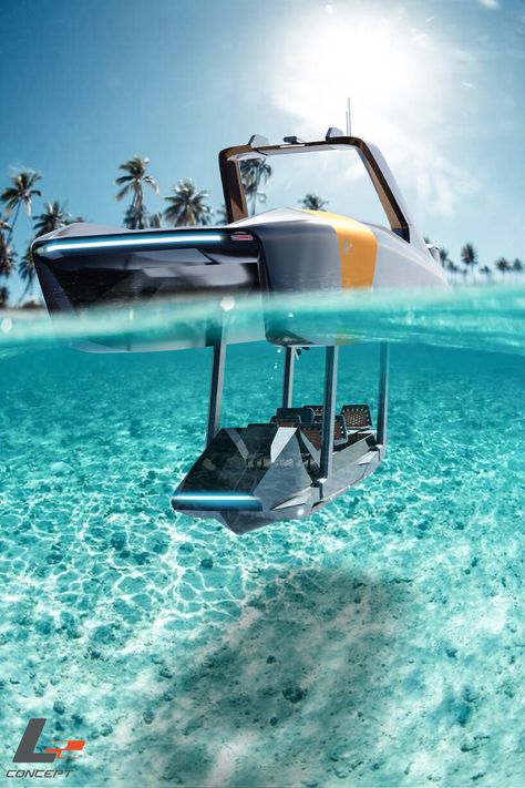 evoy and platypus’ semi-submersible boat with catamaran hulls glides above and underwater Platypus Craft, Underwater Drone, Monaco Yacht Show, Citroën Sm, Stealth Aircraft, Mega Yachts, Japan Technology, Electric Boat, Water Surface