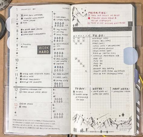 Hobo Weeks Layout, Hobonichi Weeks Health And Wellness, Hobonichi Weeks Mega Layout Ideas, Moleskine Weekly Planner Ideas, Minimalist Hobonichi, Kinbor Weekly Planner, Hobonichi Layout Ideas, Hobonichi Weeks Notes Pages Ideas, Kinbor Planner