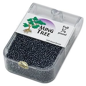 Seed bead, Ming Tree™, glass, opaque luster black, #11 round. Sold per 1/4 pound pkg. Beaded Crosses, Ming Tree, Seed Bead Bracelet Patterns, Bead Tutorials, Glass Transparent, Beaded Necklace Patterns, Seed Bead Patterns, Bead Weaving Patterns, Tree Seeds