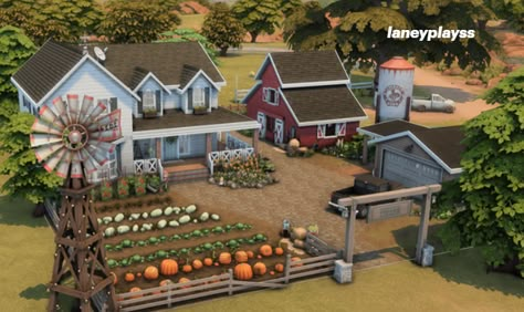 Sims 4 Family Farmhouse Build & Inspiration Sims 4 Family Farmhouse Floorplan, Sims Farmhouse Layout, Sims 4 Farmhouse Floor Plans, Sims Farm Layout, Sims 4 Barndominium, Sims 4 Family Farmhouse, Sims 4 Farmhouse Living Room, Farm Bloxburg House, Sims 4 Houses Farmhouse