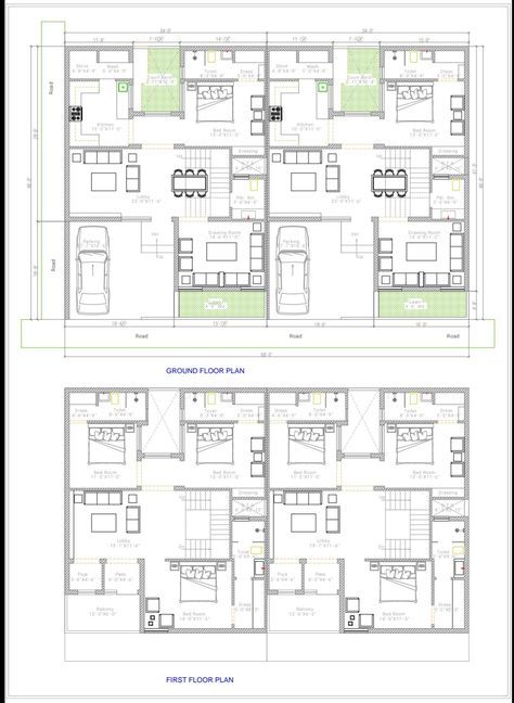 Twin Bunglow Plans, 4bhk Bungalow Plan, Twin Villa Plan Architecture, 4bhk Villa Floor Plan, 4bhk Duplex House Plan, 40x60 House Plans, Home Planning, 20x40 House Plans, Twin House