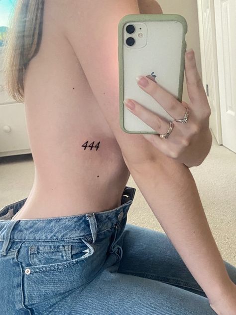 444 Tattoo Rib Cage, Simple Ribcage Tattoo, 777 Rib Tattoo, 444 Rib Tattoo, 444 Tattoo Placement, Upper Rib Tattoo, Small Tattoos Ribcage, Simple Rib Tattoo, Tiny Rib Tattoo