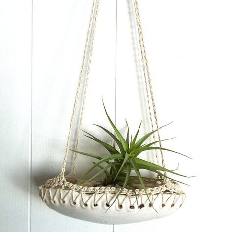 A finalist in the 2014 Etsy Design Awards! A hand-built pottery hanging planter which combines white stoneware clay, glazed in white, with white cotton cro Hanging Clouds, Hand Built Pottery, Pottery Planters, Hanging Pots, Clay Ceramics, Dry Clay, Hanging Planters, Stoneware Clay, Hanging Baskets