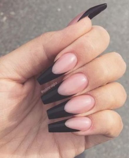 Acrylic Nails Natural, Nails Acrylic Coffin, Black Acrylic Nails, French Tip Acrylic Nails, New Nails, Acrylic Coffin, Black French, Ballerina Nails, Ideas Nails