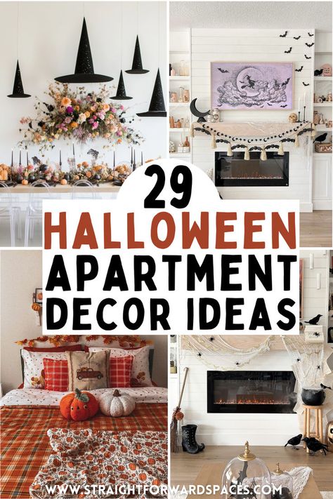 halloween apartment decor ideas with spooky accents and cozy decor perfect for small spaces. Apartment Halloween Decor, Halloween Apartment, Apartment Therapy Inspired Decor, Simple Halloween Decor, Halloween Decorations Apartment, Festive Halloween Decor, Apartment Halloween, Spooky Decorations, Halloween Decor Ideas