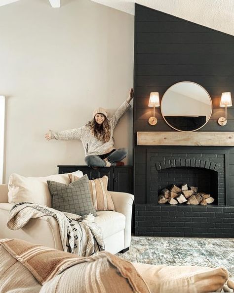 Fireplace With No Built Ins, Assymetric Fireplace Wall, Asymmetrical Built Ins Around Fireplace, Asymetrical Fireplace Tv Wall, Asymmetrical Bookcase Built Ins, Builtins Fireplace Asymmetrical, Asymmetrical Fireplaces, Hygge Home, Faux Fireplace