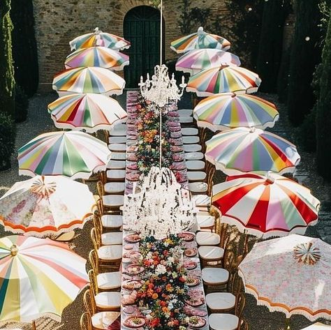 Alexandra Poster Bennaim on Instagram: "SUMMER TABLESCAPE GOALS 🌈🌈🌈
Love this table design ✨
Via @designanarchystudio ✨

#alexandraposterbennaim #summer #parasols #umbrella #colour #ai #aiart #stripes #tablescape #tabletop #tablesetting #eventdesign #aiartcommunity #eventplanner #eventplanning #weddinginspiration #weddingideas #setting #art #flowers #flowerstagram #instagood #instadaily #design #instamood #entertaining  #rainbow  #mood #vibe
#eventdesign #instadaily #beachvibes 🌈🌈🌈
@alexandraposterbennaim" Instagram Invitation, Dinner Party Planning, Summer Umbrella, Scout Design, Dinner Party Summer, Colorful Umbrellas, Wedding Party Planning, Striped Wedding, Party Table Settings